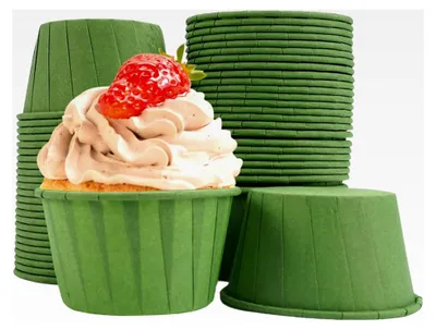 Produktbild von 50 Stück Fettdichte Muffinförmchen, 7x5x4 cm Cupcake Formen, Papier Muffinform, Einweg Backbecher, Grün für Geburtstag, Hochzeit, Party