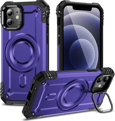 Image de Etui magnétique pour iPhone 12/iPhone 12 Pro, étui de protection militaire robuste avec support d'anneau pour appareil photo Violet