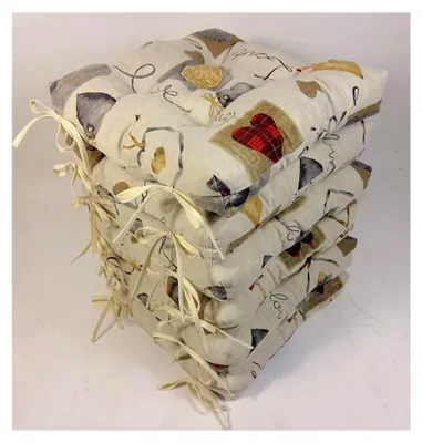 Produktbild von Set von 6 Stuhlkissen/Sitzkissen Klara 42 x 42 cm Dicke 8 cm, Stoff Mirha Leinen Love - Hergestellt in der EU