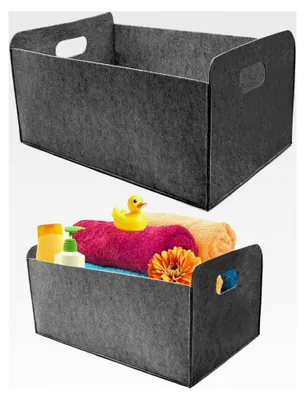 Produktbild von 2er Set stabiler XXL Filzkorb, große Einkaufstasche mit Henkel - faltbarer Organizer - Kaminholztasche - Faltkorb zur Aufbewahrung - Aufbewahrungsbox aus Filz (Dunkelgrau)