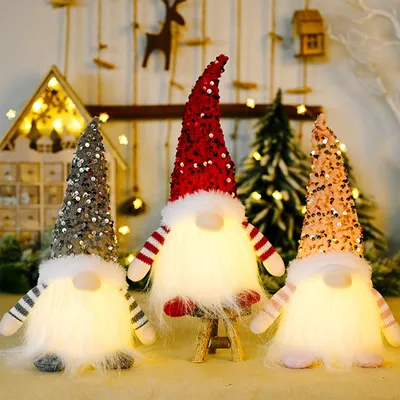 Productafbeelding van Kerstkabouter - 3-delig - Lichtgevende pluche - Kerstdecoratie - Werkt op batterijen - Kerstman - Elf - Decoratie - Huis