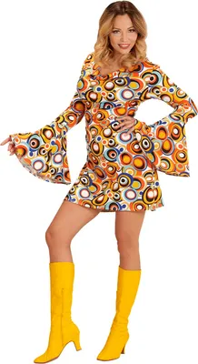 Produktbild von Groovy 70er Jahre Kleid Trompetenärmel - Minikleid Bubbles XL - 46/48