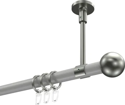 Produktbild von Interdeco Gardinenstange / Vorhangstange Weiß / Edelstahl-Optik, Typ Sonette Luino (Kugel) Deckenmontage, 20 mm Ø 1-läufig, 100 cm
