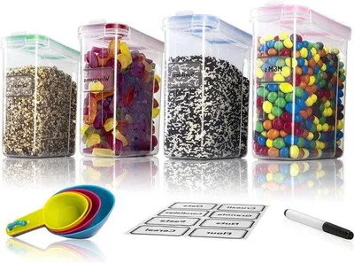 Produktbild von Luftdichte Vorratsbehälter-Set - 4x25L Vorratskisten mit Stiften & Löffeln
