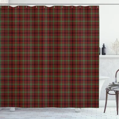 Produktbild von ABAKUHAUS Plaid Duschvorhang, Klassische Zusammensetzung der Quadrate Tartan-Muster-schottischen Stil Illustration, 175 x 240 cm, Vermilion Grün Schwarz