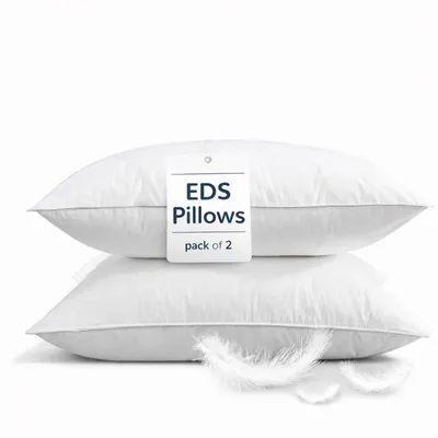 Imagen del producto de Juego de dos fundas de almohada rellenas de plumas de pato blancas: 85% plumas, 15% plumón; 100% algodón en la funda
