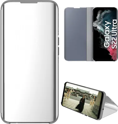 Produktbild von Samsung Galaxy S22 Ultra 5G Hülle, lichtdurchlässigen Spiegel Abdeckung, Klappetui Kunstleder Schutzhülle mit Standfunktion Silber