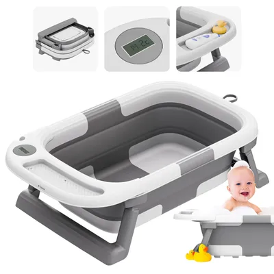 Obrázok produktu pre Detská vanička Tulano Bathe 25 Grey, detská vanička skladacia, LCD teplomer