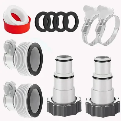 Immagine prodotto di Kit di adattatori per tubi per piscina, 32/38 mm, composto da 11 pezzi, con fascette per tubi in acciaio inossidabile e corpo in plastica ABS
