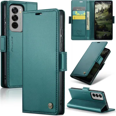 Image de Etui pour Oppo Reno12 Pro, carte de blocage RFID, étui en cuir avec fonction stand vert