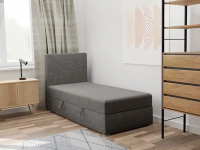 Productafbeelding van FEDVE Boxspringbed, éénpersoonsbed, model KOLORADO MINI BASIC, met bedopslagen, geschikt voor tieners, met Bonell-matras, 90x200 cm, links
