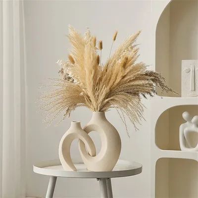 GILDE Deko Vase Für Pampasgras – Keramik Kegelvase, Höhe 36 Cm, Farbe Weiß/silber/beige