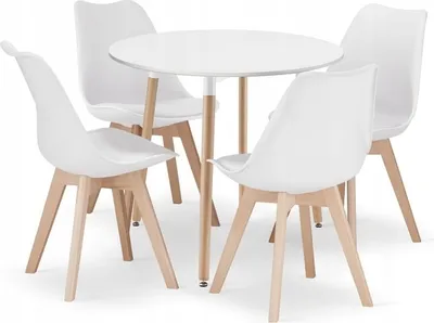 Produktbild von Runder Tisch Set KAMI 80cm + 4 Stühle MARK weiß
