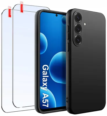 Zdjęcie produktu dla Etui do Samsung Galaxy A57 5G Matowe Czarne Silikon Slim 2 SZTUKI SZKŁO