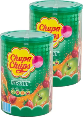 Produktbild von Chupa Chups Lollipops Fruit 100 stück - Apfel,Erdbeere,Orange,Kirsch (2er Pack)