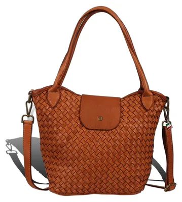 Immagine prodotto di Borsa a tracolla Florence Damen, in vera pelle intrecciata, color marrone, modello D2OTF862C5