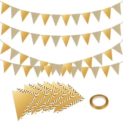 Produktbild von Wimpelkette Papier Goldfolie 48 Flaggen 4 Stück 13x17 cm