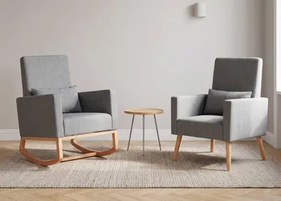 Produktbild von Fernsehsessel Polstersessel Stuhl Sessel 2in1  Massivholz Grau Kissen Schwingsessel Relaxstuhl Schaukelstuhl Wohnzimmer Loungesessel