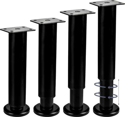 Produktbild von Famanu Möbelbeine verstellbar - 25-42 cm - Schwarz Metall - 4 Stück