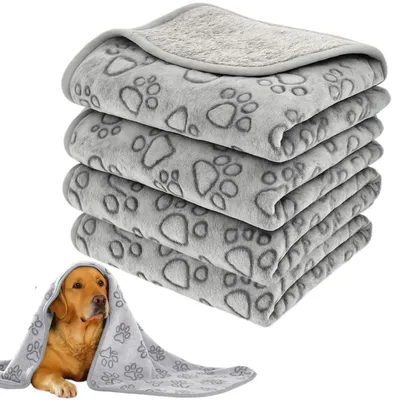 Image de 3 couvertures pour chien ou chat, dimensions 76 x 52 cm, en flanelle et polaire, couleur grise