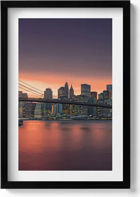 Produktbild von New Yorker East River– Wandbild mit Rahmen – Gerahmtes Bild  – Wanddekoration – 40x60 cm –  Schwarz
