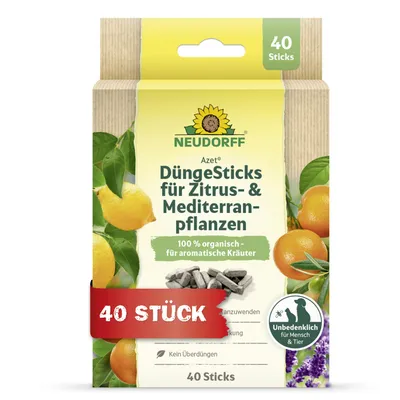 Produktbild von Neudorff Azet DüngeSticks für Zitrus- und Mediterranpflanzen 40 Düngestäbchen - einfache Anwendung mit Langzeitwirkung