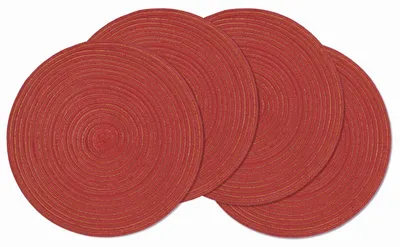 Image de Sets de dessous de plats tressés - Ensemble de 4 pièces rondes - Résistants à la chaleur et faciles à nettoyer - Rouge - Ø 36 cm