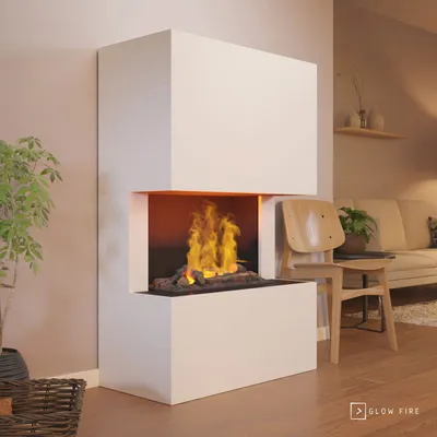Produktbild von GLOW FIRE Elektrokamin 'Tucholsky 3-sided ' | Wasserdampf Kamin mit OMC 600 inkl. Holz in weiß | HxBxT: 140x90x45 cm