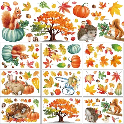 Produktbild von Fensterbilder Herbst - Selbstklebend und wiederverwendbar - Herbstdeko für Fenster - 84 Stück auf 9 Blättern - PVC
