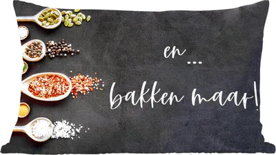 Produktbild von MuchoWow® Zierkissen Sofakissen Wohnzimmer Dekokissen 60x40 cm Und... Backen Sie! - Küche - Sprichwörter - Zitate - Gewürze - Kopfkissen - Polster mit Foto