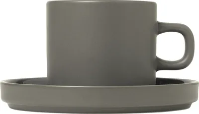 Image de Blomus Pilar Set 2 tasses à café avec soucoupe, tasse, gobelet, tasse à anse, céramique, givre, 200 ml, 63974