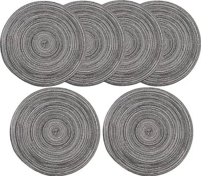 Image de Lot de 6, 38 cm, imperméables, résistants à la chaleur, en coton gris, sets de table ronds