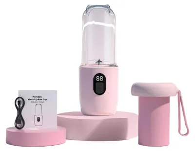 Produktbild von Tragbarer Smoothie Mixer - Mini Entsafter - Kabellos - Mit Akku - Für Auto, Zuhause & Reise - Kompakt - Rosa