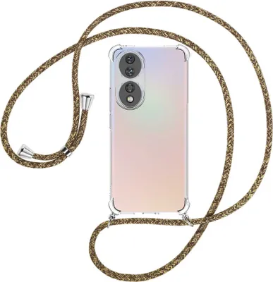 Produktbild von Handykette Backcover-Schutzhülle mit Band (Metall silberfarben) für Honor 90 5G (REA-AN00, 6.7'') - braun+beige