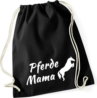 Produktbild von Huuraa Turnbeutel Pferdemama Silhouette 12 Liter Black Baumwolle Rucksack Geschenkidee