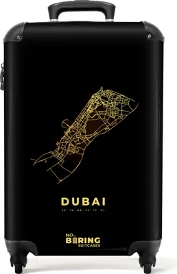 Produktbild von NoBoringSuitcases.com® Koffer Handgepäck Trolley Rollkoffer Kleine Reisekoffer mit 4 Rollen - Dubai - Gold - Karte - Stadtplan - Cabin Size < 55x40x23 cm & 55x40x20 cm - Fotokoffer - Kabinenkoffer - BoardgepäckHandgepäck Koffer 55x35x20 cm, 36L,