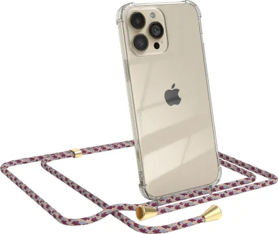 Produktbild von EAZY CASE Handykette kompatibel mit Apple iPhone 13 Pro Max, Handyhülle mit Umhängeband, Handykordel, Schutzhülle Clear, Band in Rot