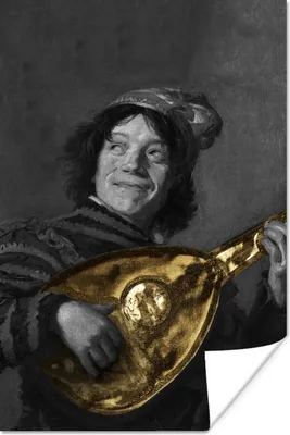Produktbild von MuchoWow® Poster Der Lautenspieler - Frans Hals - Gold 80x120 cm - Papierdruck