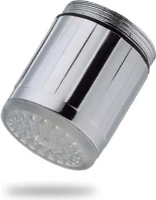 A close-up studio shot of a chrome faucet aerator with a clear bottom section.