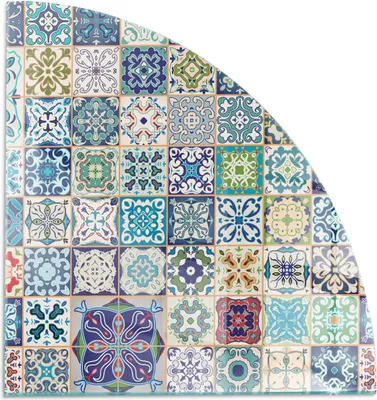 Produktbild von Mosaikmuster auf Fliesen – Glasbodenplatte für – Kaminofen – Kaminplatte Glas – Schutzglas – Funkenschutzplatte –Glasbodenplatte Feuerfeste – Hitzeschutzplatte – Bodenschutz aus Glas – 1/4 100x100 cm
