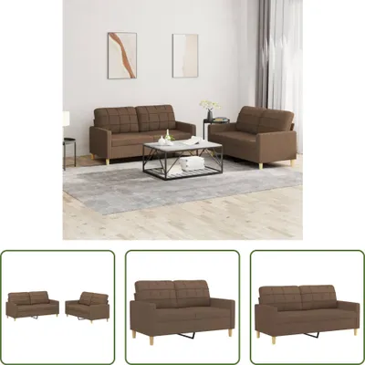 Produktbild von The Living Store 2-tlg. Sofagarnitur mit Kissen Braun Stoff