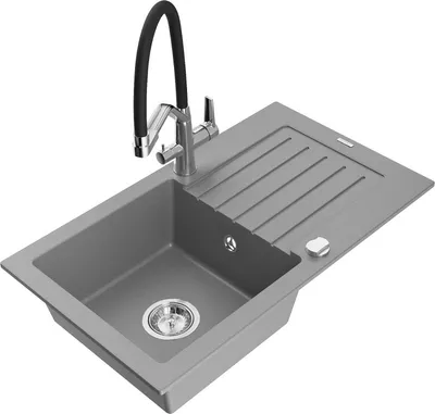 Produktbild von Mexen Pablo 1 Becken-Granitspüle mit Abtropffläche und Mischbatterie Duo, Grau - 6510-71-671701-07