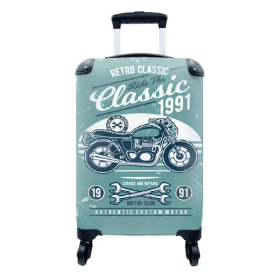 Produktbild von MuchoWow® Koffer Handgepäck Trolley Rollkoffer Kleine Reisekoffer mit 4 Rollen - Motorrad - Werkzeuge - Vintage - Zeichnung - Cabin Size < 55x40x23 cm & 55x40x20 cm - Fotokoffer - Kabinenkoffer - Boardgepäck - Reise-Box - Reisekoffer - Reisegepäck - Koffer mit Bild - Trolley für Kinder
