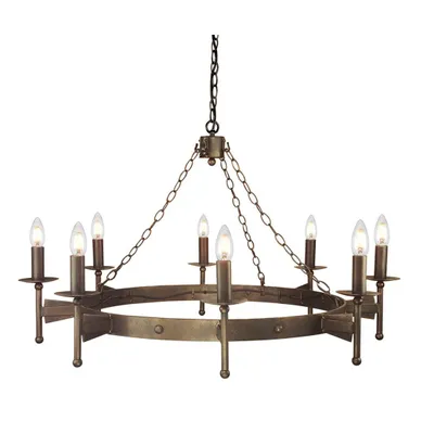 Image de Lustre Cromwell, bronze vieilli, 8 x E14 x 60 W, métal, dimensions : 260 x 100 x 100 cm, IP20, Elstead