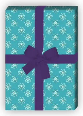 Produktbild von Blumen Geschenkpapier für tolle Geschenke mit Gänseblümchen Muster, türkis - G8312, 32 x 48cm