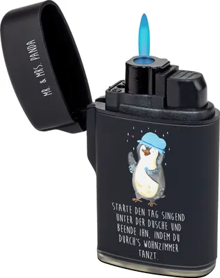 Produktbild von Mr. & Mrs. Panda zigarettenanzünder Pinguin Duschen - Schwarz - Geschenk, Feuerzeug, sturmfeuerzeug, Tanzen, Dusche, Feuerzeuge, anzünder, Zünder, Gasfeuerzeug, Neustart