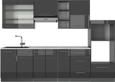 Produktbild von Küchenzeile Vicco Fame-Line Anthrazit Hochglanz 280 cm , AP Marmor, Model 56850