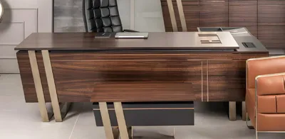 Produktbild von Schreibtisch Bürotisch Braun Edelstahl Büroeinrichtung Büro Holz Modern Tisch