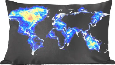 Produktbild von MuchoWow® Zierkissen Sofakissen Wohnzimmer Dekokissen 50x30 cm Weltkarte - Blau - Schwarz - Wohnzimmerdekoration - Polster mit Photo