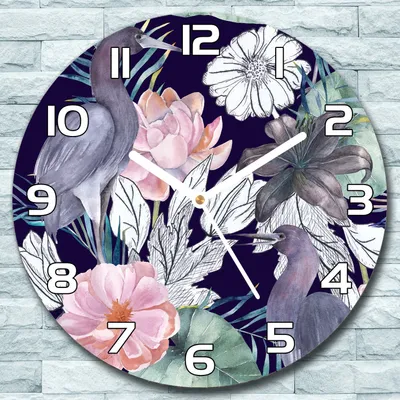 Produktbild von Wanduhr aus Glas Rund fi 30 Blumen Farbenfroh Quarz Deko Schlafzimmer Büro